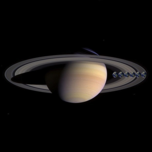 And here's the size of Earth (well, six Earths) compared with Saturn: