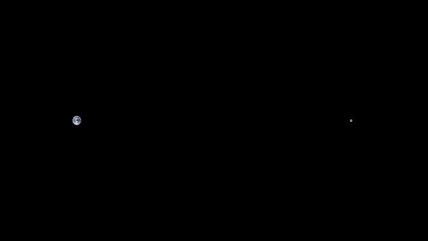 Here's the distance, to scale, between the Earth and the moon. Doesn't look too far, does it?